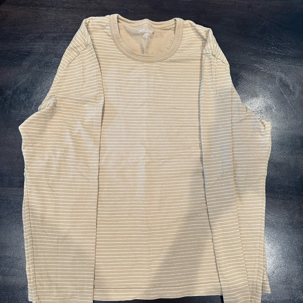 UNTUCKit - Long-Sleeve Crew Neck Shirt - Tan w/ White Textured Stripes- Size L